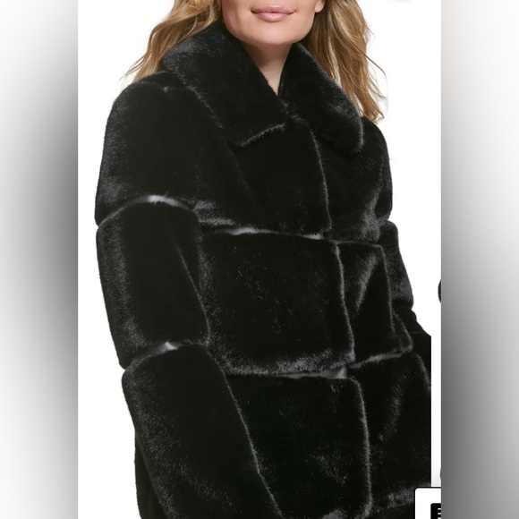 KARL LAGERFELD PARIS 🆕 Faux Leather Trim Faux Fur Coat. Size Large. Price Firm! - Picture 5 of 7